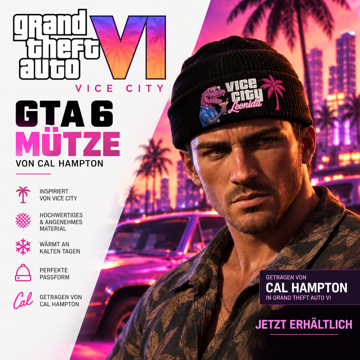 Mütze Vice City Leonida Gestickt Doppellagig Unisex