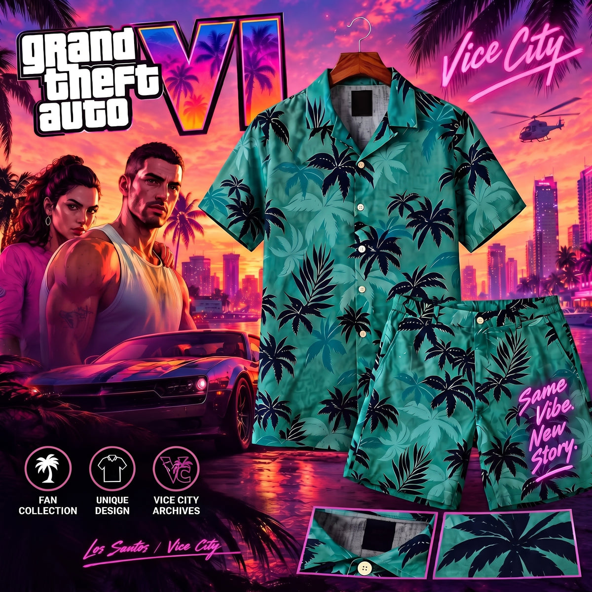 GTA 6 Jason Outfit Palm Tree Shirt & Shorts